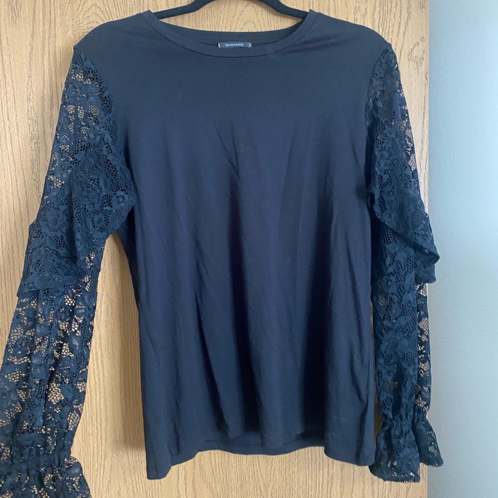 Stella & Dot Black Long Sleeve Blouse with Ruffled Design